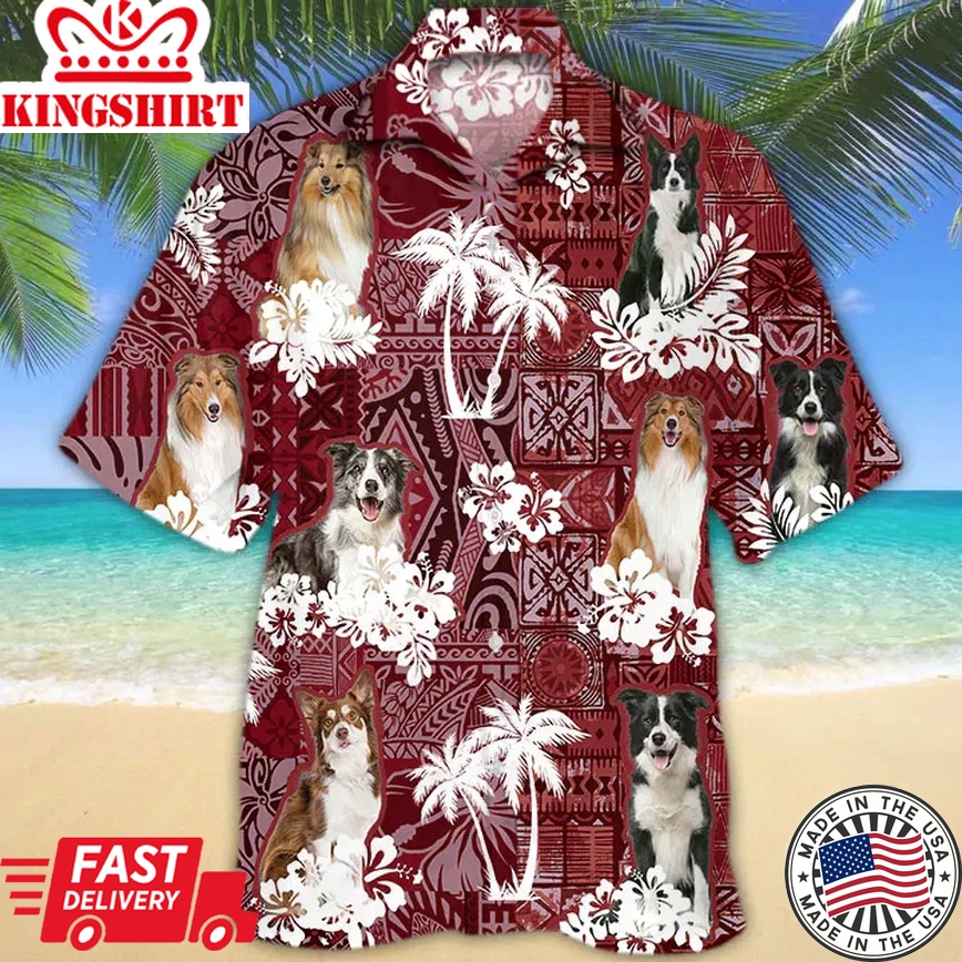 Collie Red Trendy Hawaiian Shirt, Gift For Dog Lover Shirts, Animal Summer Shirts, Trendy Hawaiian Shirt Men