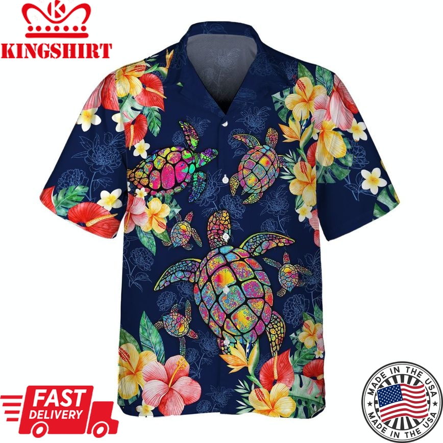 Color Turtle 3D Trendy Hawaiian Shirt Men's, Gift For Turtle Lovers