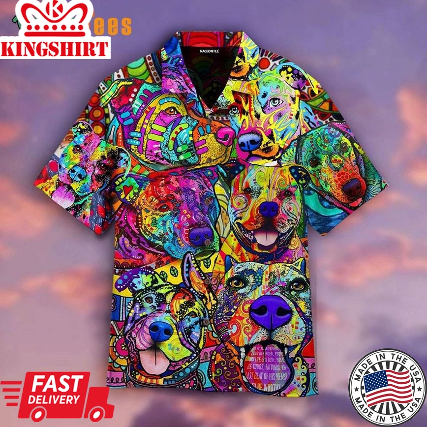 Colorful Abstract Pitbull Trendy Hawaiian Shirt, Dog Trendy Hawaiian Shirt Perfect Gifts For Your Loved Ones