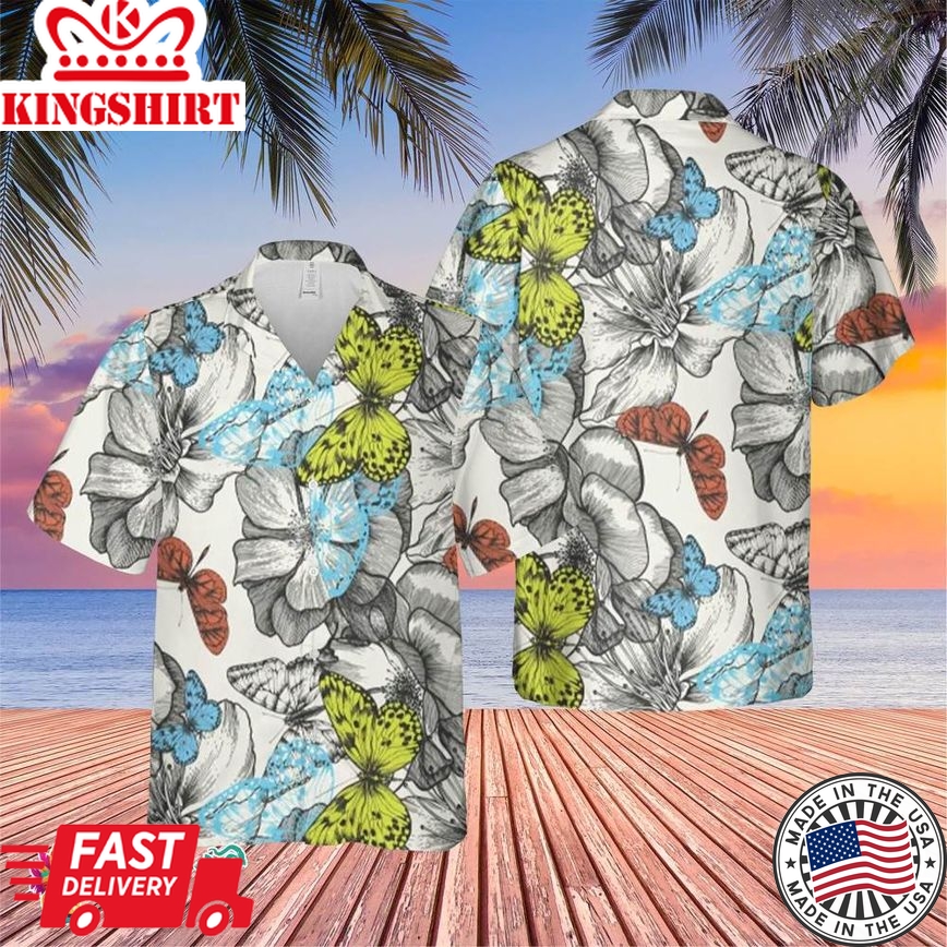 Colorful Butterfly Trending Hawaiian Shirt, Summer Vacation Hawaiian Shirt