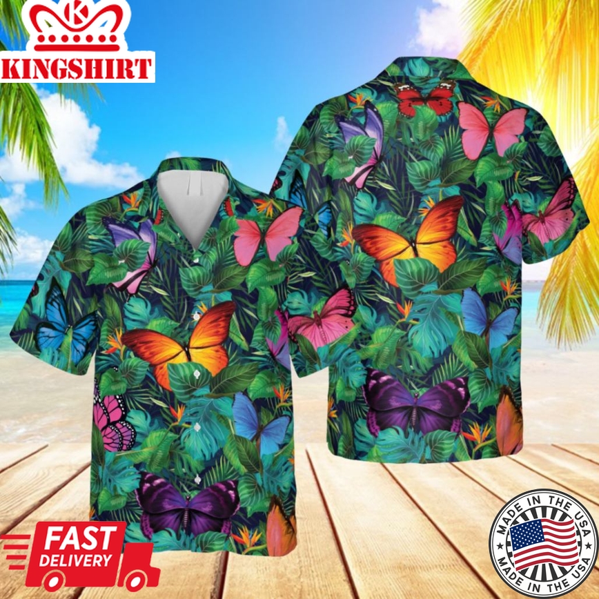 Colorful Butterfly Trendy Hawaiian Shirt, 3D T-Shirt