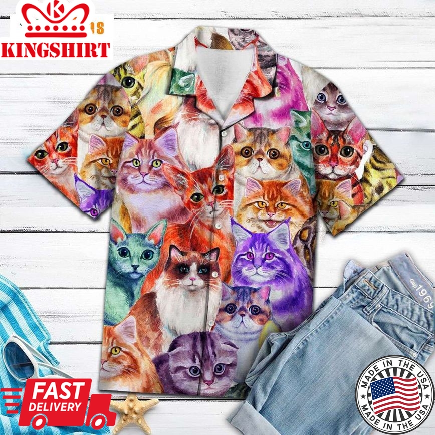 Colorful Cat Summer Vibe, Cat Trendy Hawaiian Shirt Perfect Gifts For Your Loved Ones