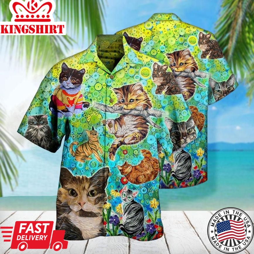 Colorful Cats Aloha Trendy Hawaiian Shirts For Men & For Women