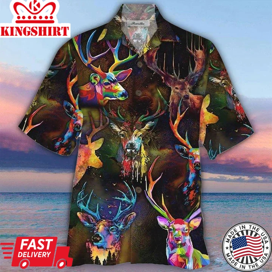 Colorful Deers Hawaiian Style For Summer All Printed 3D Trendy Hawaiian Shirt