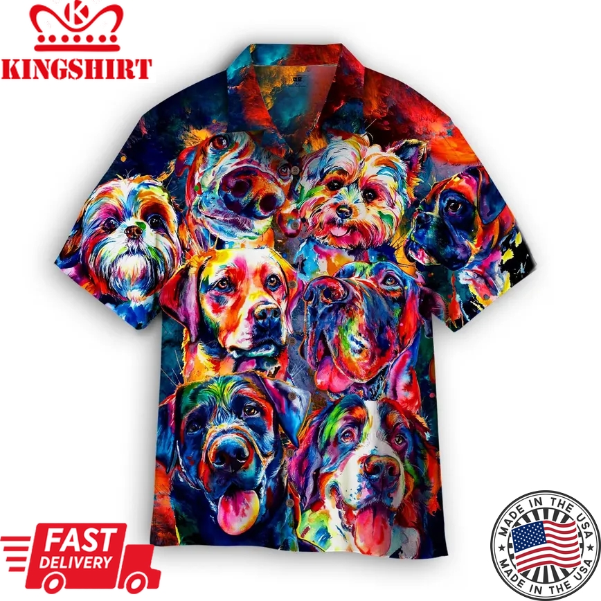 Colorful Dogs Trendy Hawaiian Shirt Aloha Shirt