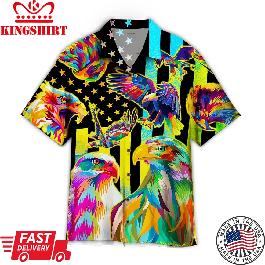 Colorful Eagle Memorial Day Trendy Hawaiian Shirt