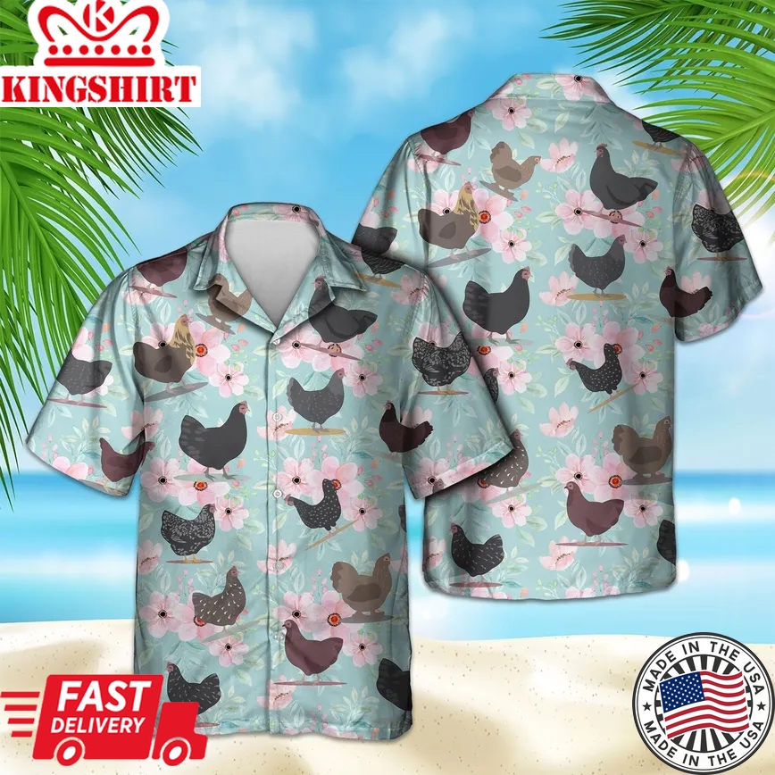 Colorful Floral Chicken Trendy Hawaiian Shirt, Chicken Lover Trendy Hawaiian Shirt For Summer Gifts