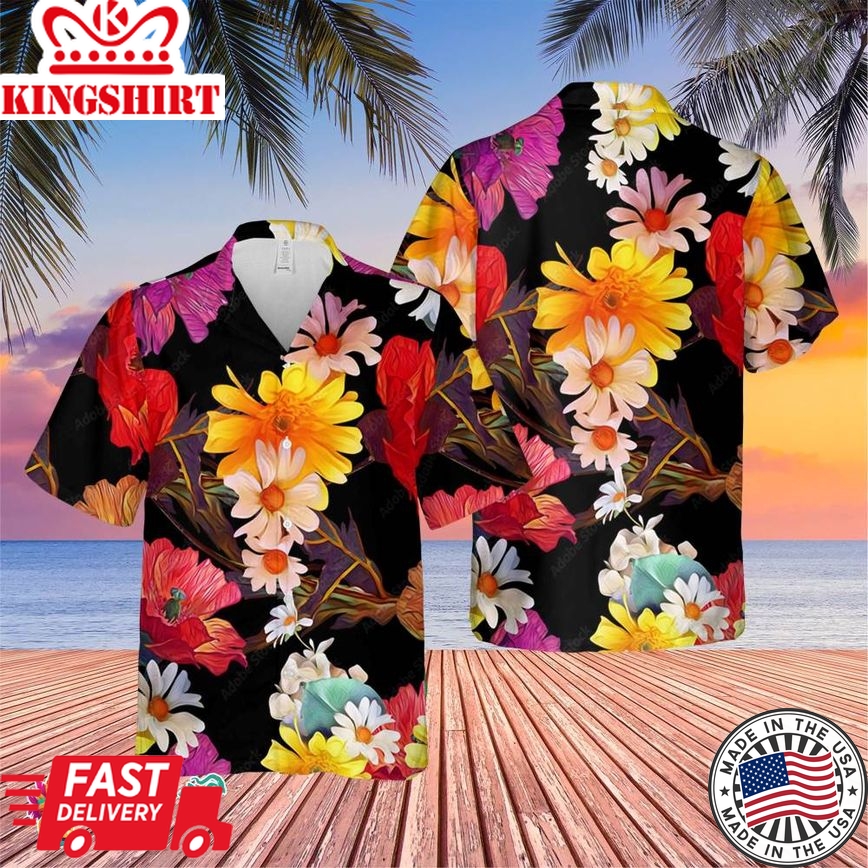 Colorful Flower Trending Hawaiian Shirt, Summer Vacation Hawaiian Shirt