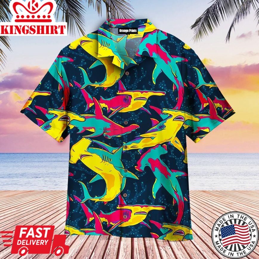 Colorful Hammerhead Shark Trendy Hawaiian Shirt