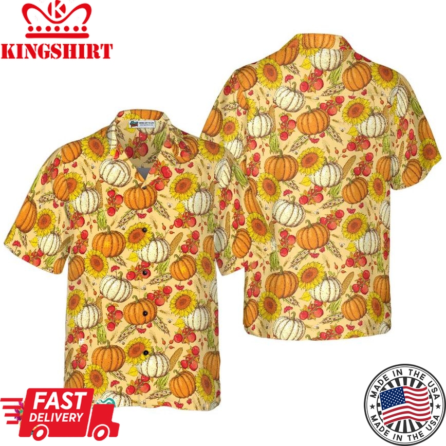 Colorful Hand Drawn Thanksgiving Pattern Hawaiian Shirt