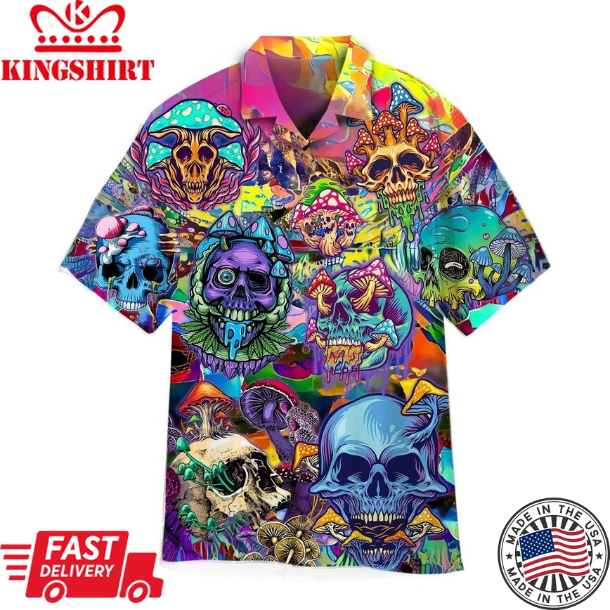 Colorful Happy Hippie Mushroom Skull Trendy Hawaiian Shirt