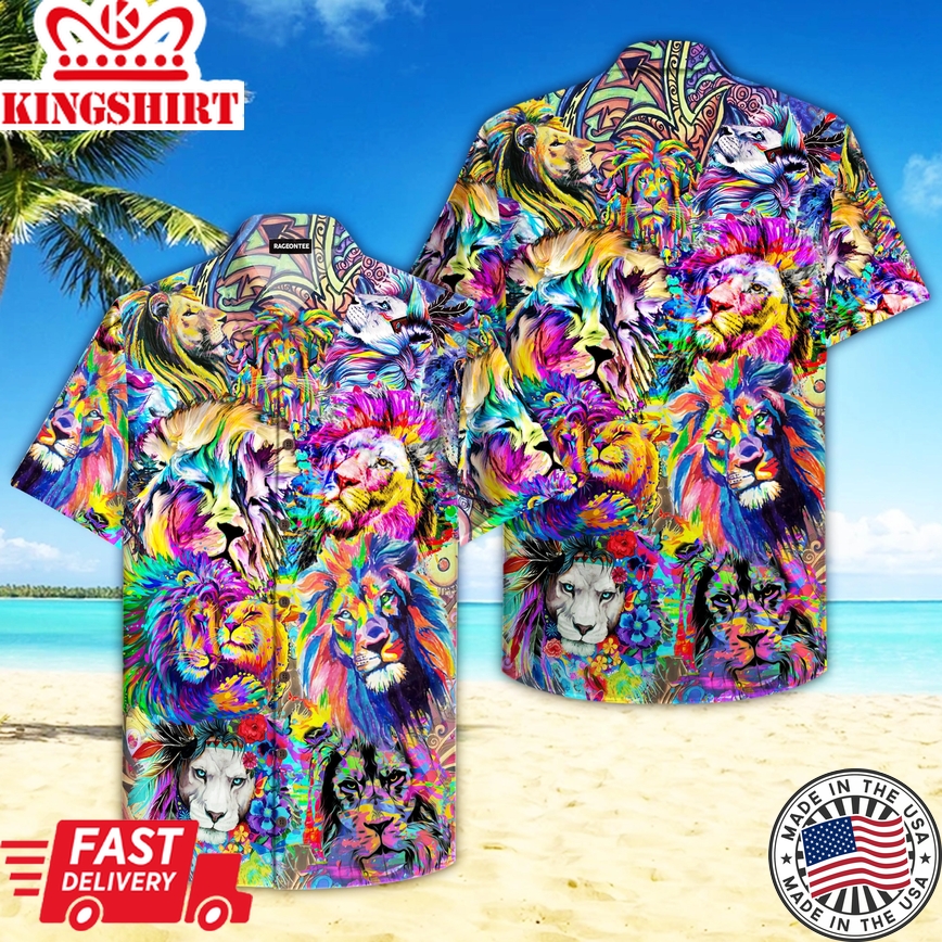 Colorful Hippie Lion Trendy Hawaiian Shirt