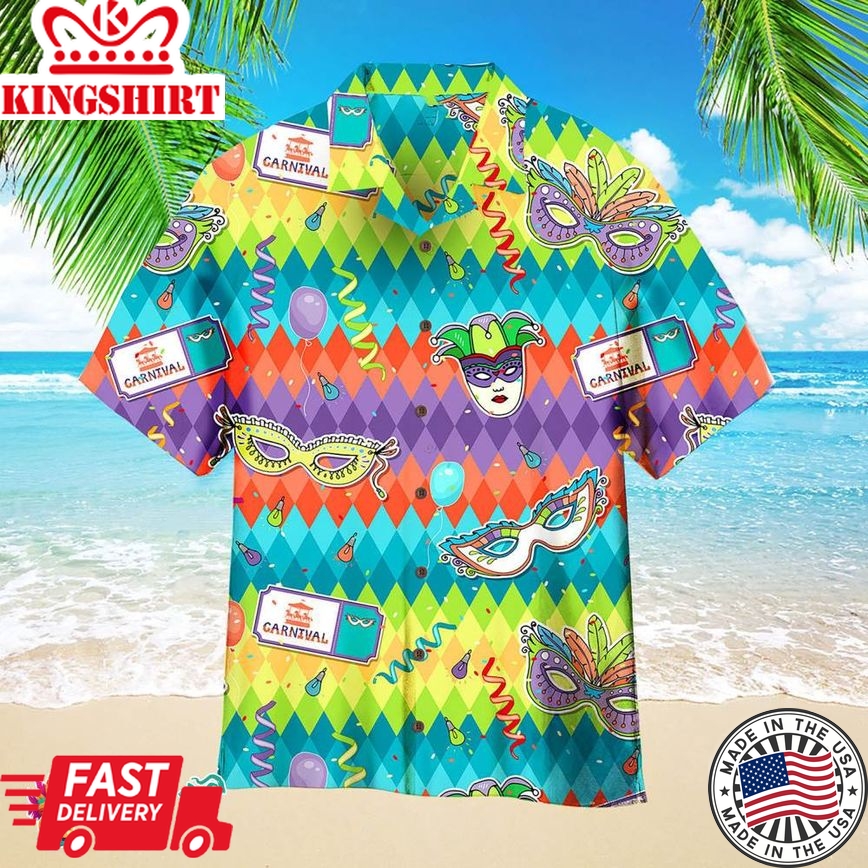 Colorful Mardi Gras Carnival Pattern Aloha Hawaiian Shirts