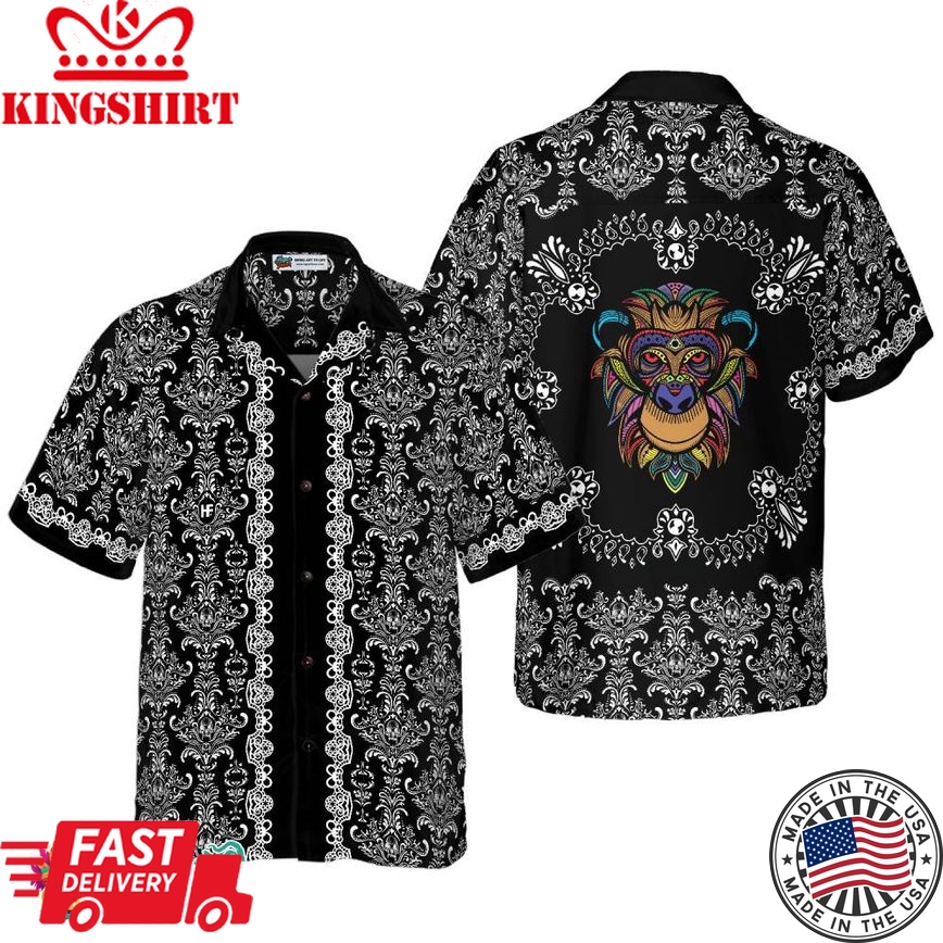 Colorful Monkey With Gothic Pattern Shirt For Men Hawaiian Shirt