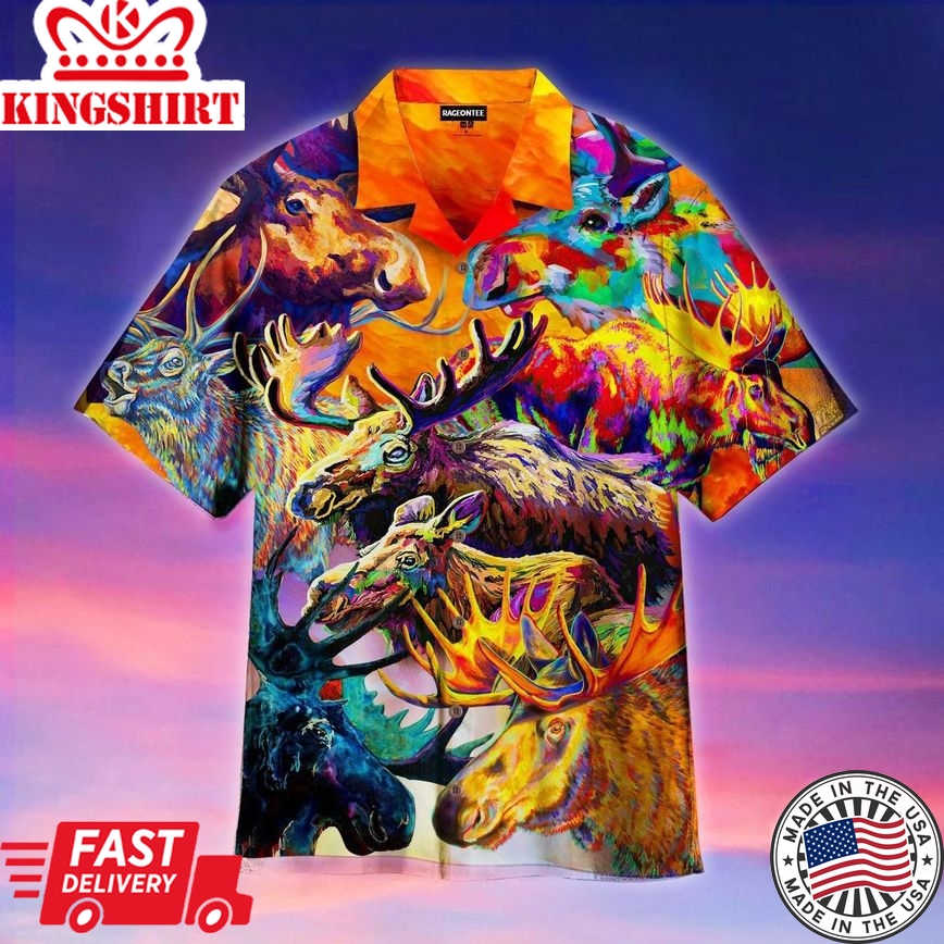 Colorful Moose Jungle Trendy Hawaiian Shirt