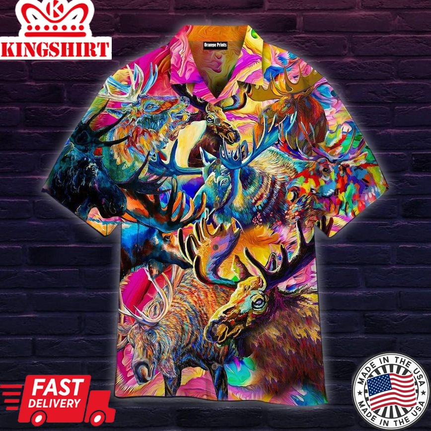 Colorful Moose Jungle Trendy Hawaiian Shirt