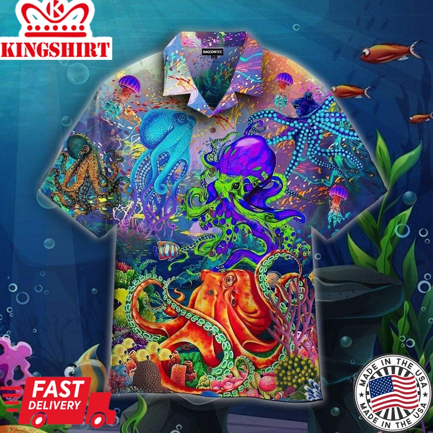 Colorful Octopus In Undersea World Trendy Hawaiian Shirt