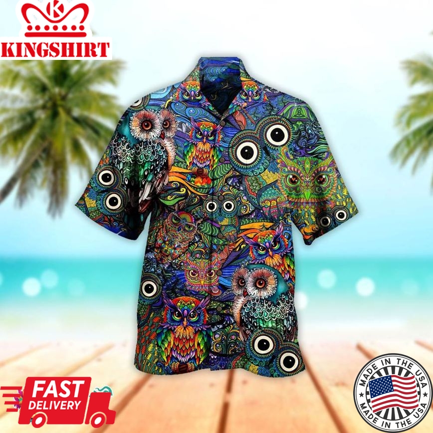 Colorful Owl Hawaiian Aloha Beach Shirt