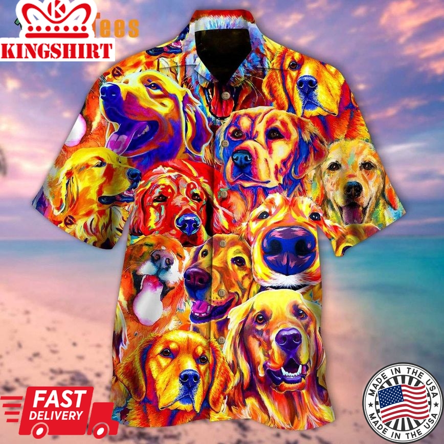 Colorful Painting Golden Retriever Hawaii Shirt, Dog Trendy Hawaiian Shirt Perfect Gifts For Your Loved Ones