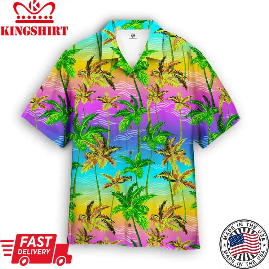 Colorful Palm Trees Tropical Trendy Hawaiian Shirt