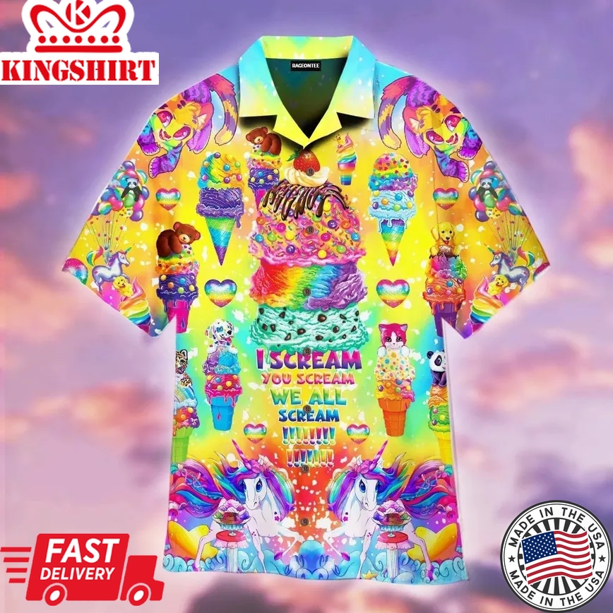 Colorful Rainbow Sweet Ice Cream Trendy Hawaiian Shirt For