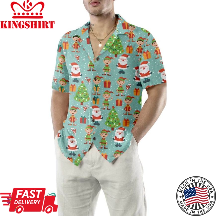 Colorful Santa Helper Pattern Hawaiian Shirt, Funny Christmas Shirt, Best Christmas Gift Idea