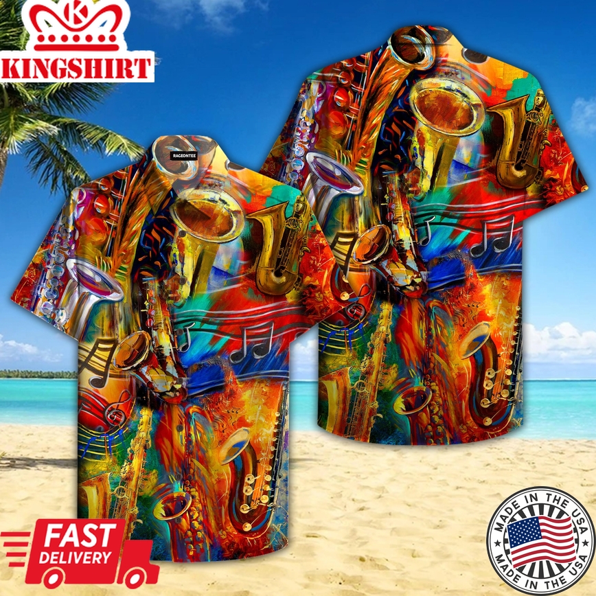 Colorful Saxophone Music Trendy Hawaiian Shirt