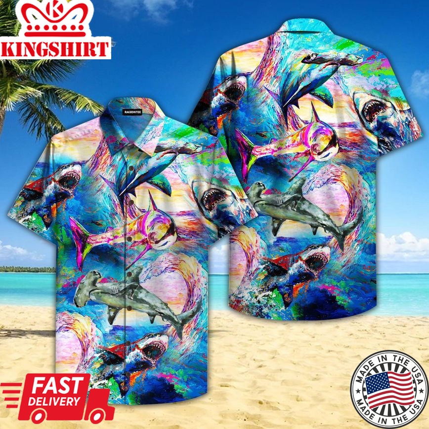 Colorful Sharks World Trendy Hawaiian Shirt