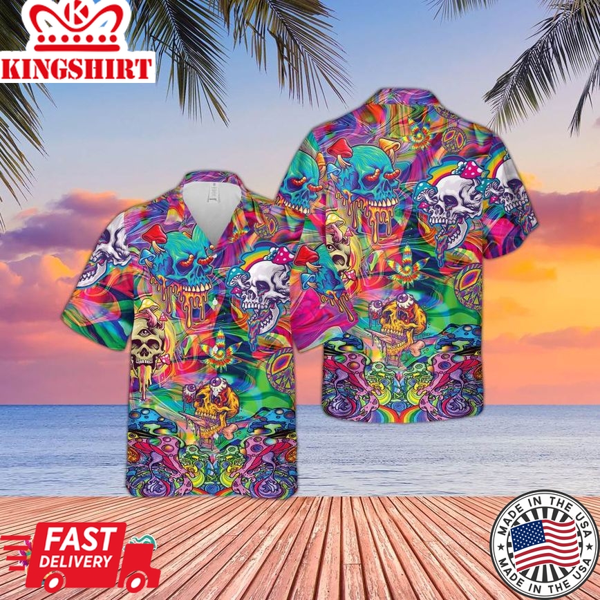 Colorful Skull Hawaiian Shirt, Colorful Painting 3D Printing Skull Hawaiian Shirt, Amazing Skull Shirt, Beach Party Vacation Shirt