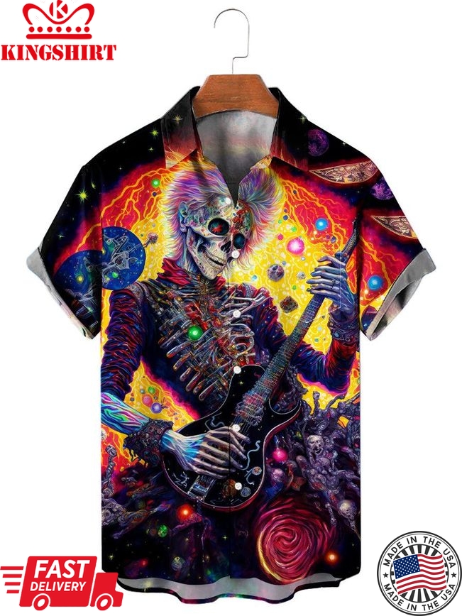 Colorful Skull Love Music Hawaiian Shirts Easy Care Aloha Shirts