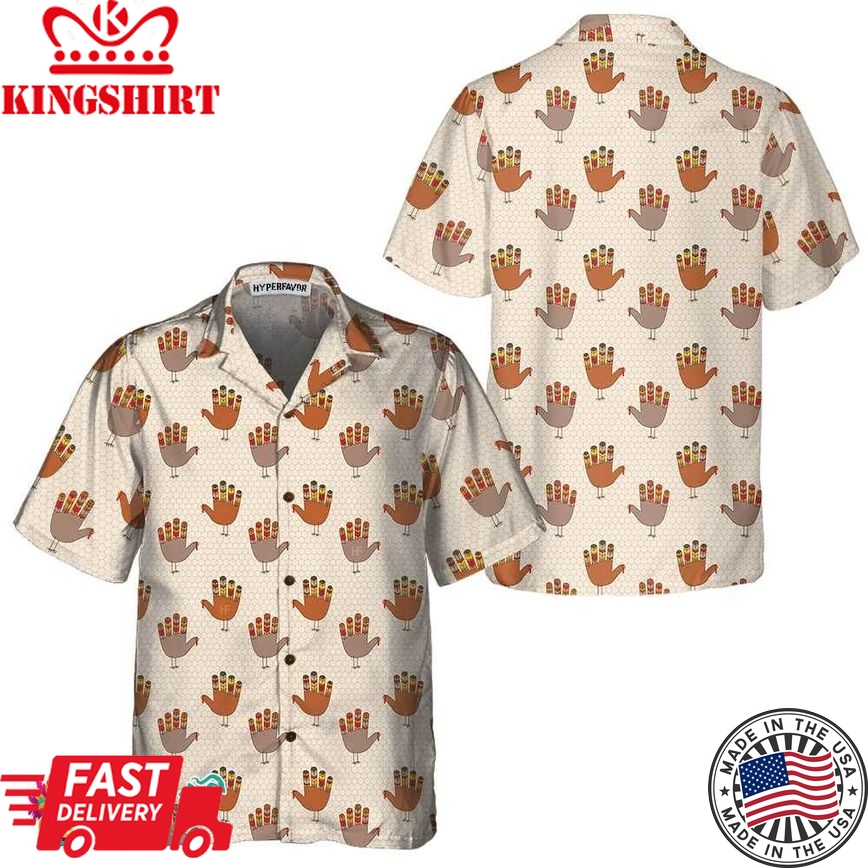 Colorful Thanksgiving Turkey Hawaiian Shirt, Funny Turkey Hand Pattern Thanksgiving Shirt, Gift For Thanksgiving Day