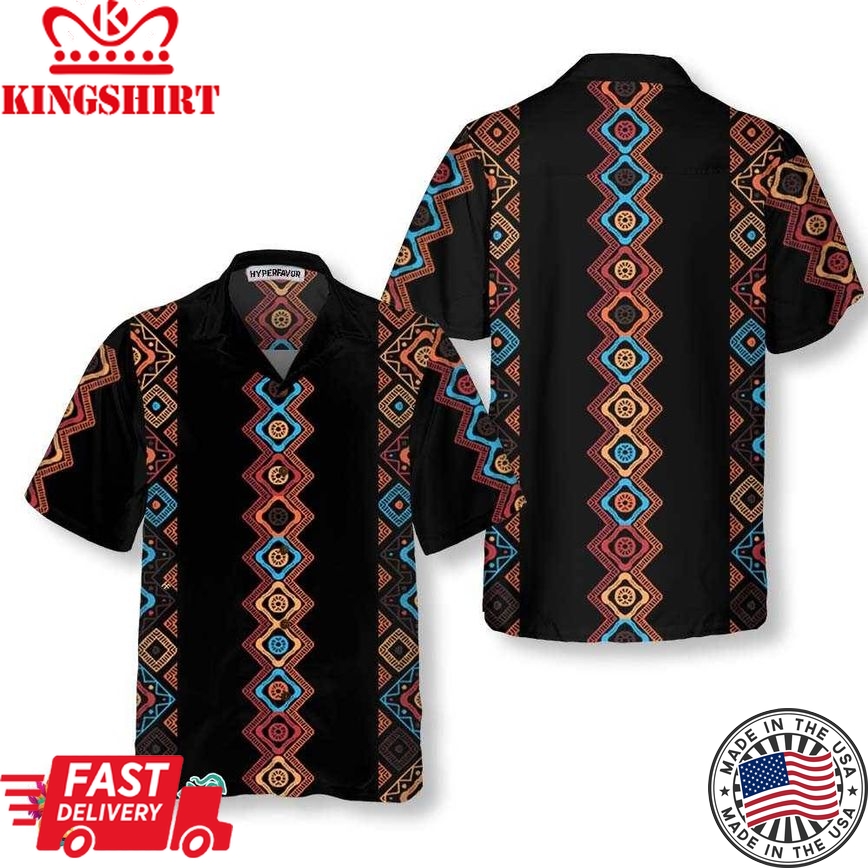 Colorful Tribal Pattern Native Amerian Hawaiian Shirt, Ethnic Pattern American Indian Shirt, Unique Native American Gift