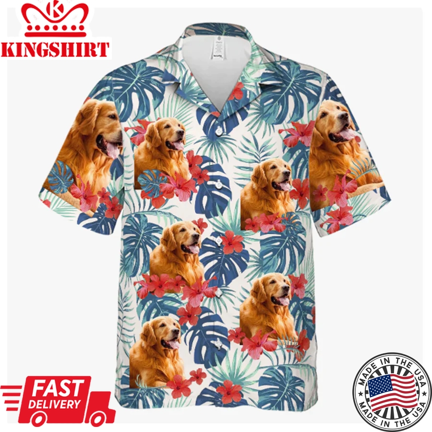 Colorful Tropical Flowers And Leaves - Dog & Cat Personalized Custom Unisex Trendy Hawaiian Shirt - Upload Image, Dog Face, Cat Face