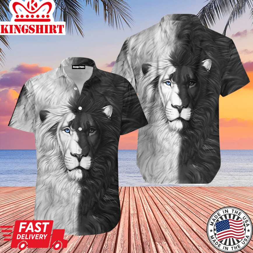 Contrast Color Lion Trendy Hawaiian Shirt Aloha Shirt