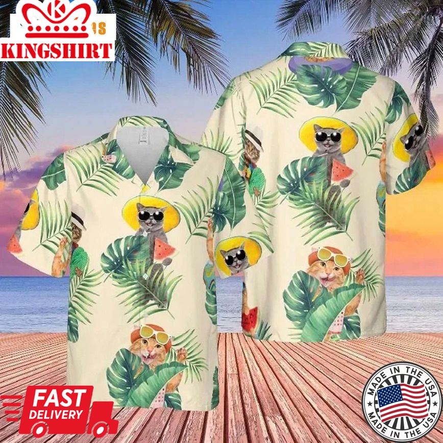 Cool Cat Tropical Beach Shirt, Cat Trendy Hawaiian Shirt Perfect Gifts For Your Loved Ones