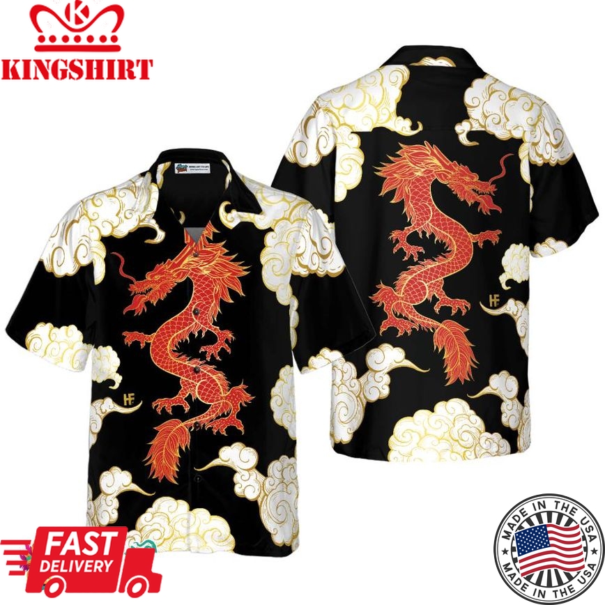 Cool Chinese Dragon Black Red Cloud Hawaiian Shirt