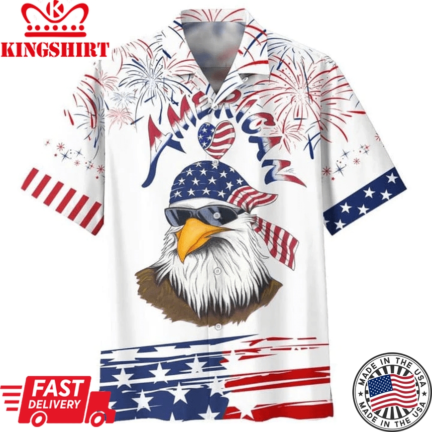 Cool Eagle American Trendy Hawaiian Shirt, Independence's Day Eagle Trendy Hawaiian Shirt In Us Flag Pattern, Eagle Hawaii Shirt, Trendy Hawaiian Shirt For Men