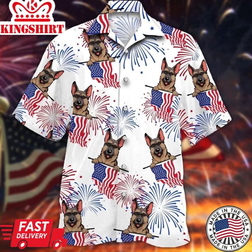 Cool German Shepherd White 4Th Of July Trendy Hawaiian Shirt