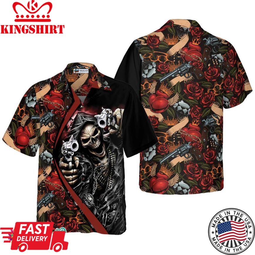 Cool Gun Skull Hawaiian Shirt