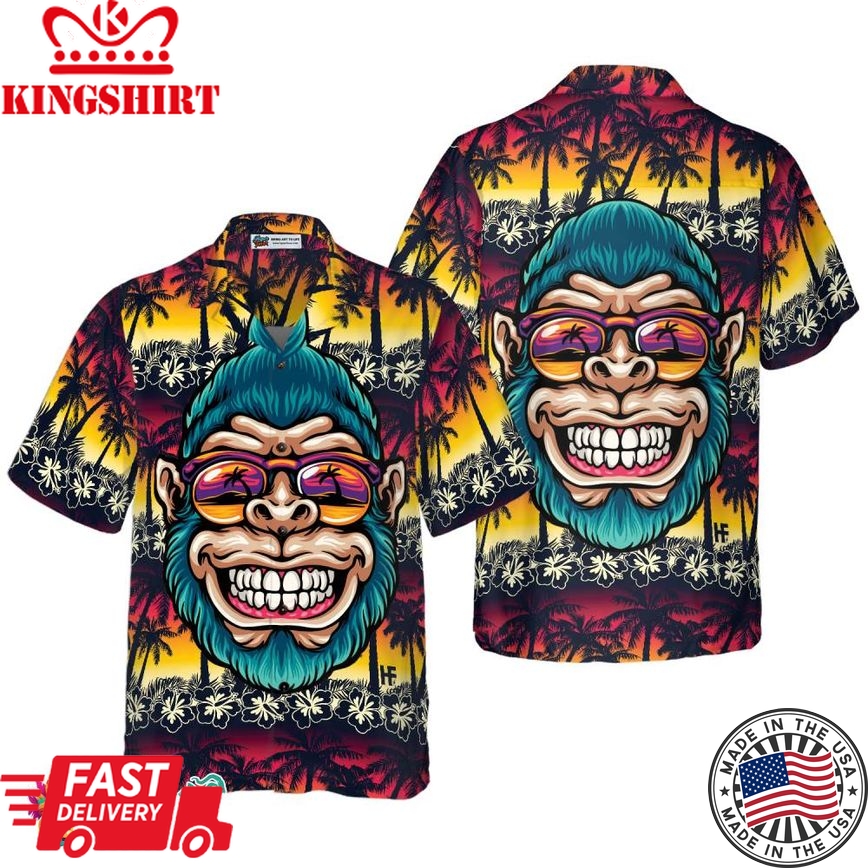 Cool Monkey Head In Paradise Hawaiian Shirt