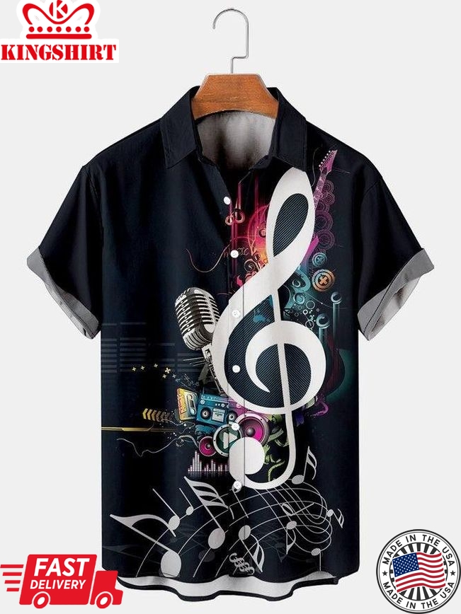 Cool Music Symbol Men's Large Trendy Hawaiian Shirt