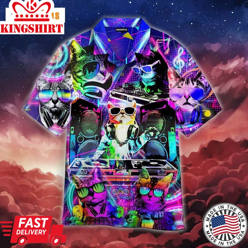 Cool Neon Dj Kitty Cat Trendy Hawaiian Shirt Perfect Gifts For Your Loved Ones