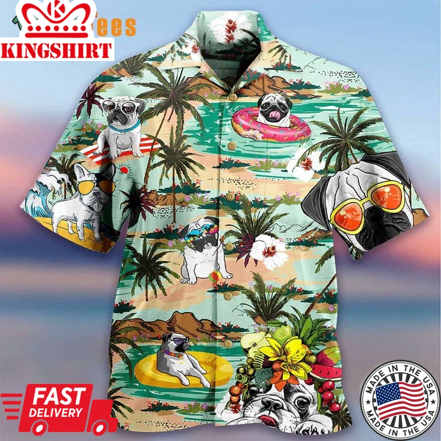 Cool Pug Loves Beach, Dog Trendy Hawaiian Shirt Perfect Gifts For Your Loved Ones