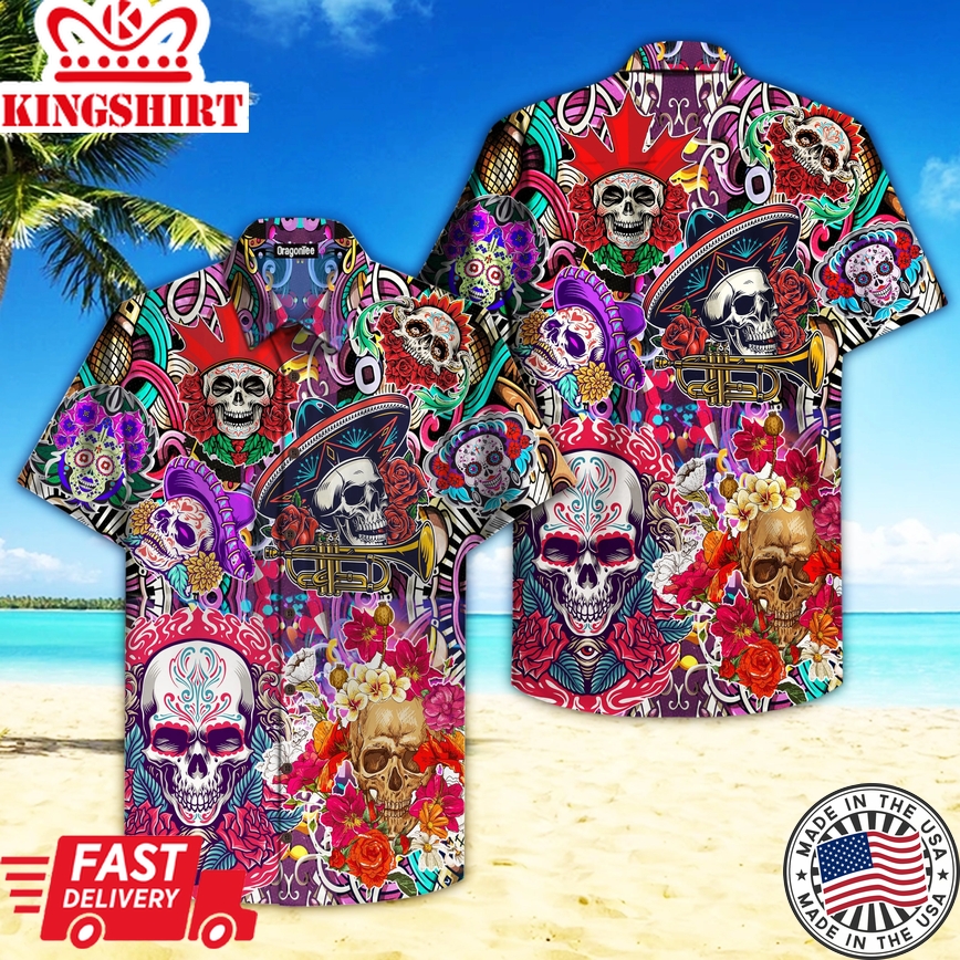 Cool Skull Day Of The Dead Trendy Hawaiian Shirt