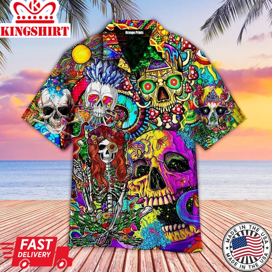 Cool Skull With Hippies Mushrooms Trendy Hawaiian Shirt Hw4807N