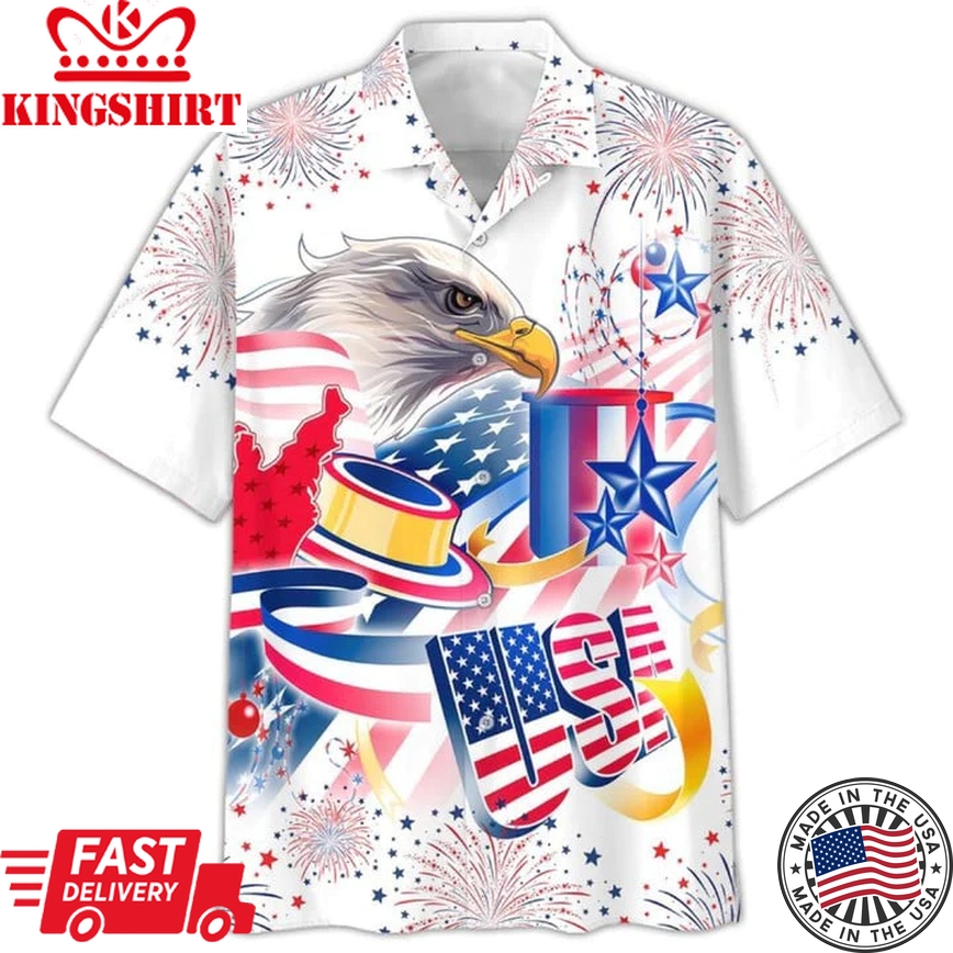 Cool Trendy Hawaiian Shirt With Usa Eagle Independence's Day Aloha Short Sleeve Hawaii Shirt For 4Th Of July