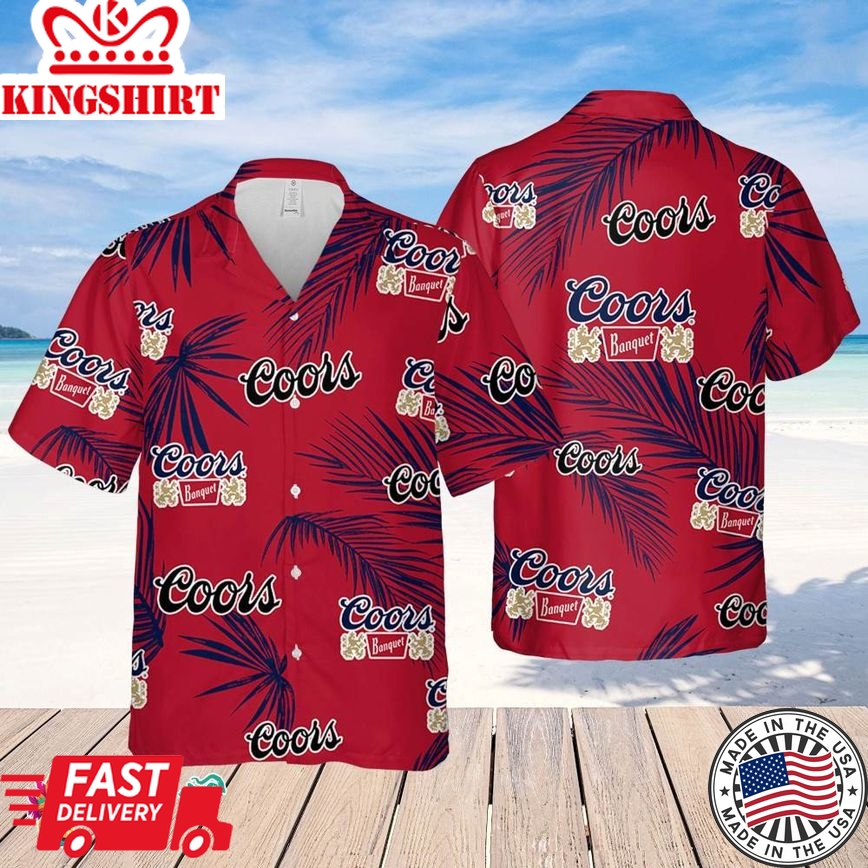 Coors Banquet Hawaiian Palm Leaves Pattern Shirt, Beer Summer Party Hawaiian Shirt, Schlitz Beer Shirt