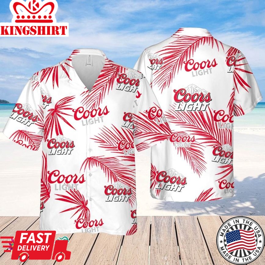 Coors Light Hawaiian Palm Leaves Pattern Shirt, Beer Summer Party Hawaiian Shirt, Coors Light Beer Shirt