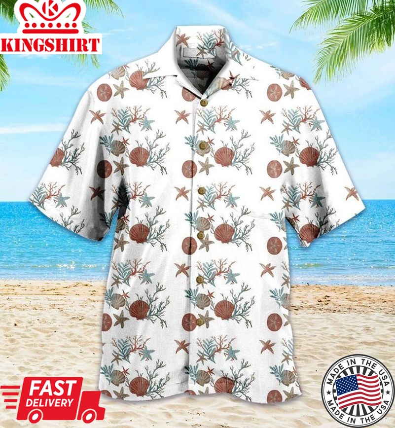 Coral Ocean White Trendy Hawaiian Shirt 3D, Coral Trendy Hawaiian Shirt For Summer Gifts