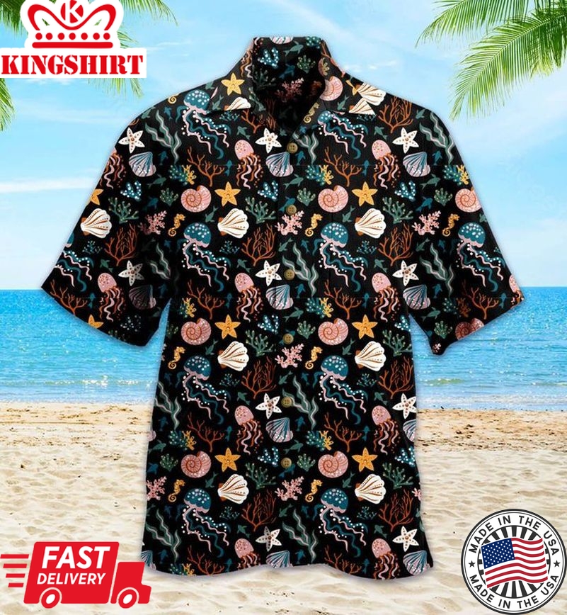 Coral Reef Black Trendy Hawaiian Shirt 3D Summer Gifts